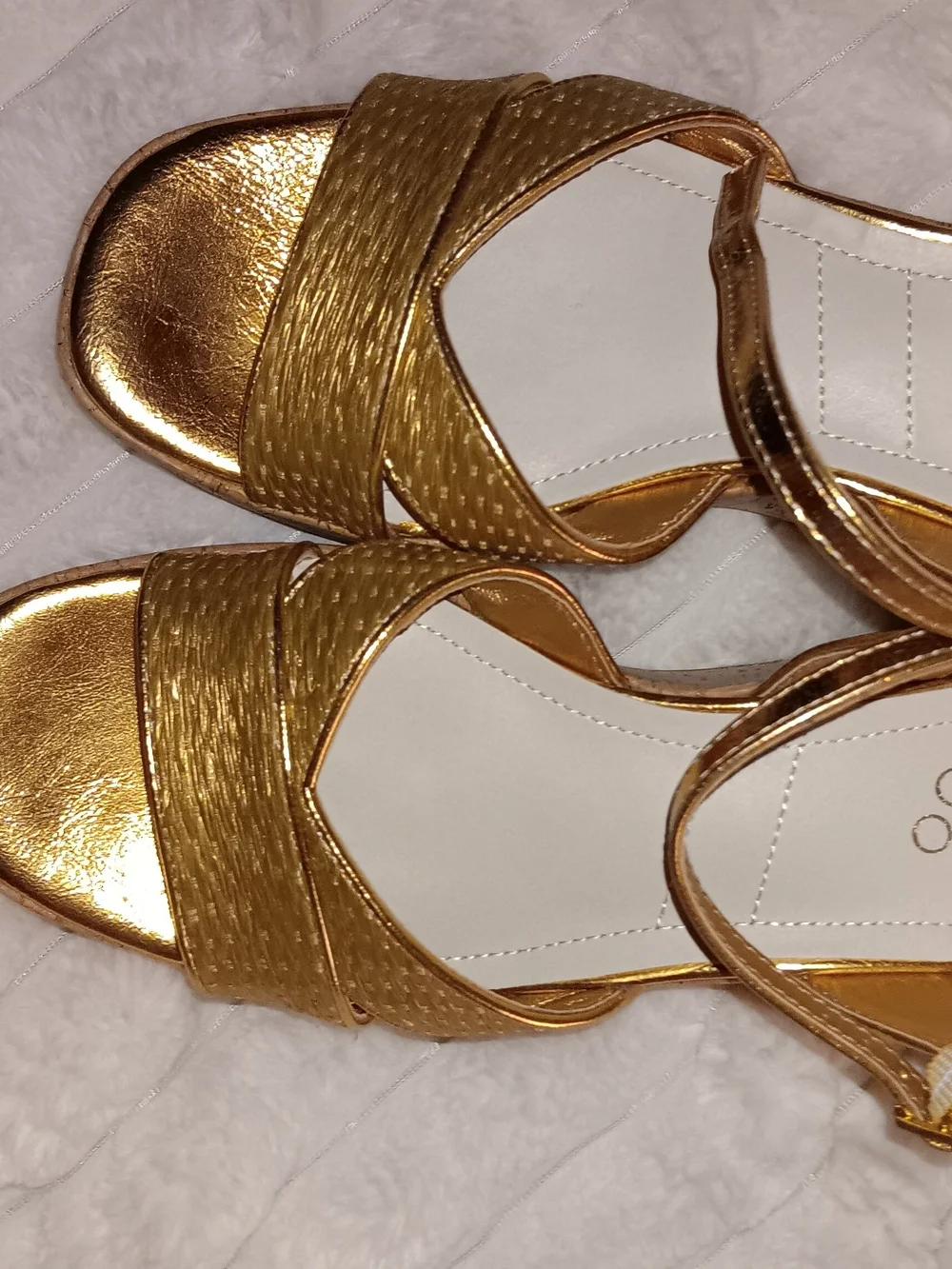 Franco Sarto Metallic Gold Woven Cork Wedge Sandals...size 8, New.